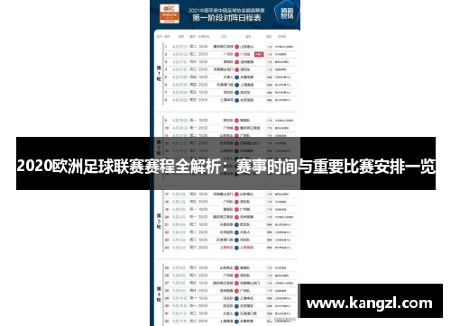 2020欧洲足球联赛赛程全解析：赛事时间与重要比赛安排一览